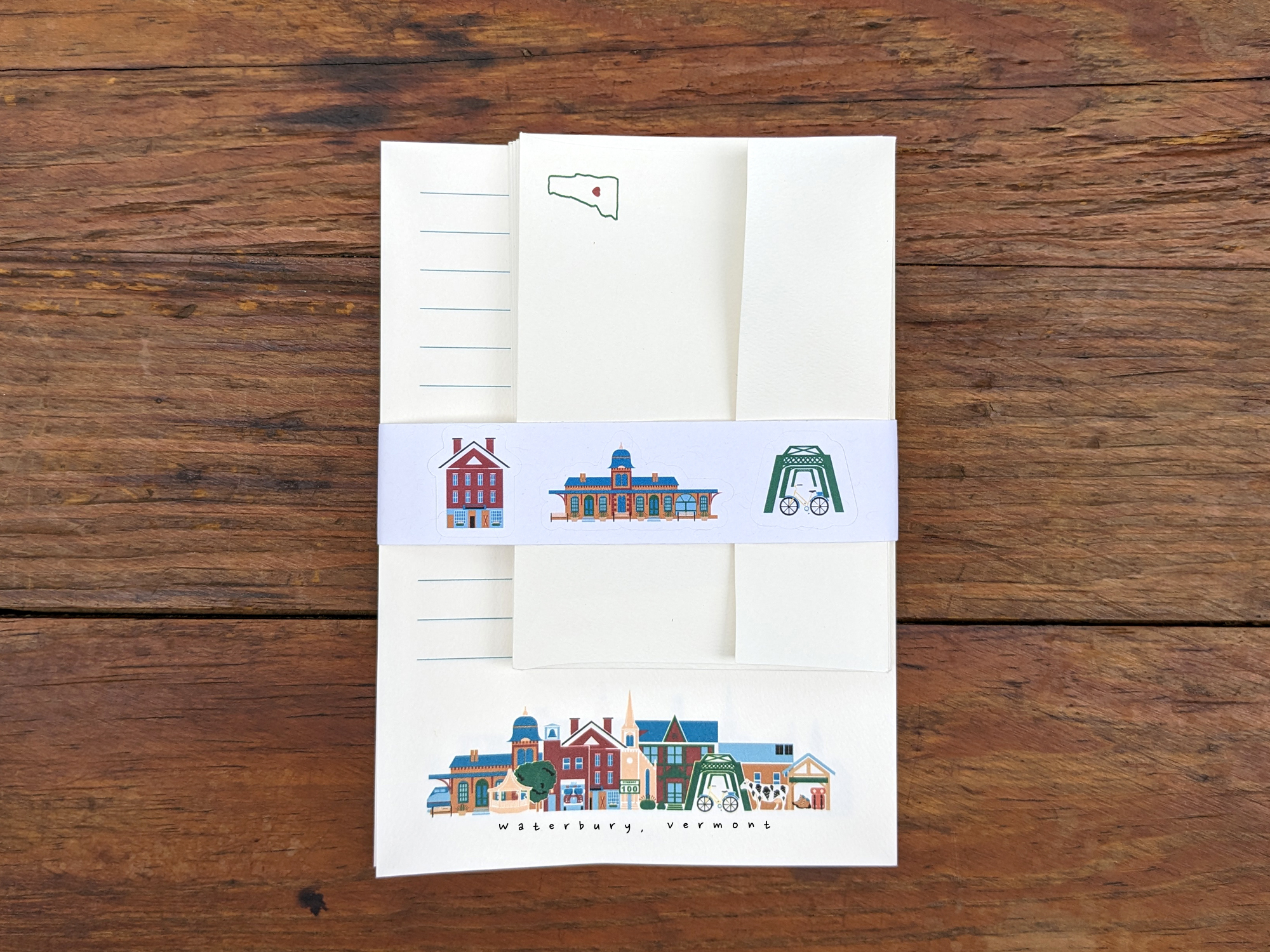 Waterbury | Stationary Set | 12 Sheets Paper + 6 Envelopes + Stickers